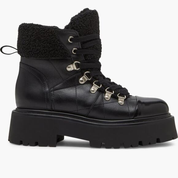 Steve Madden Women's Reyen Chunky Combat Grunge Boots Black Leather Sz 7.5 - Picture 1 of 7